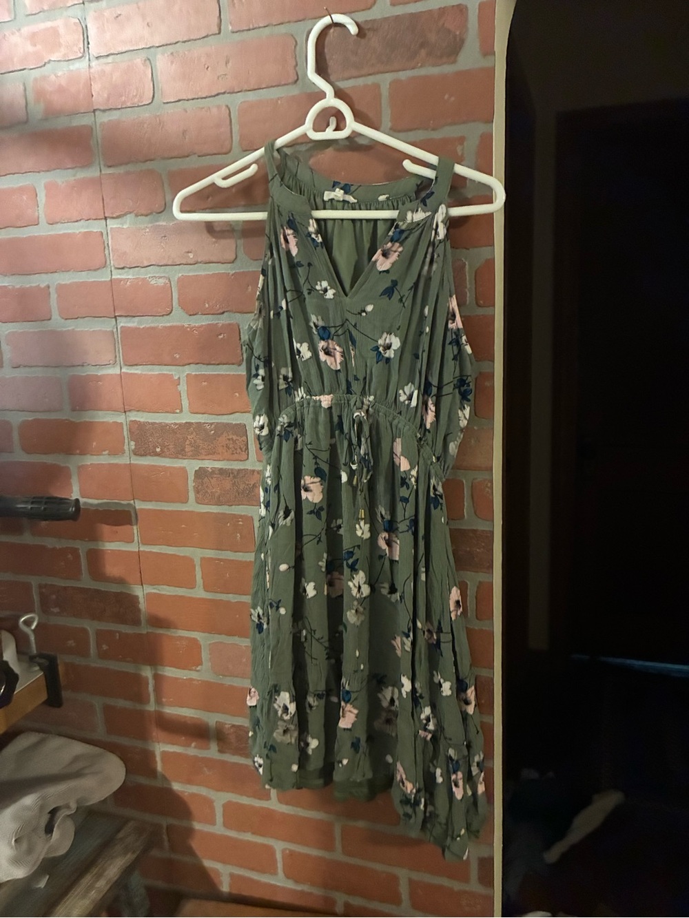 Maurices Olive Green Floral Midi Dress with V-Neck